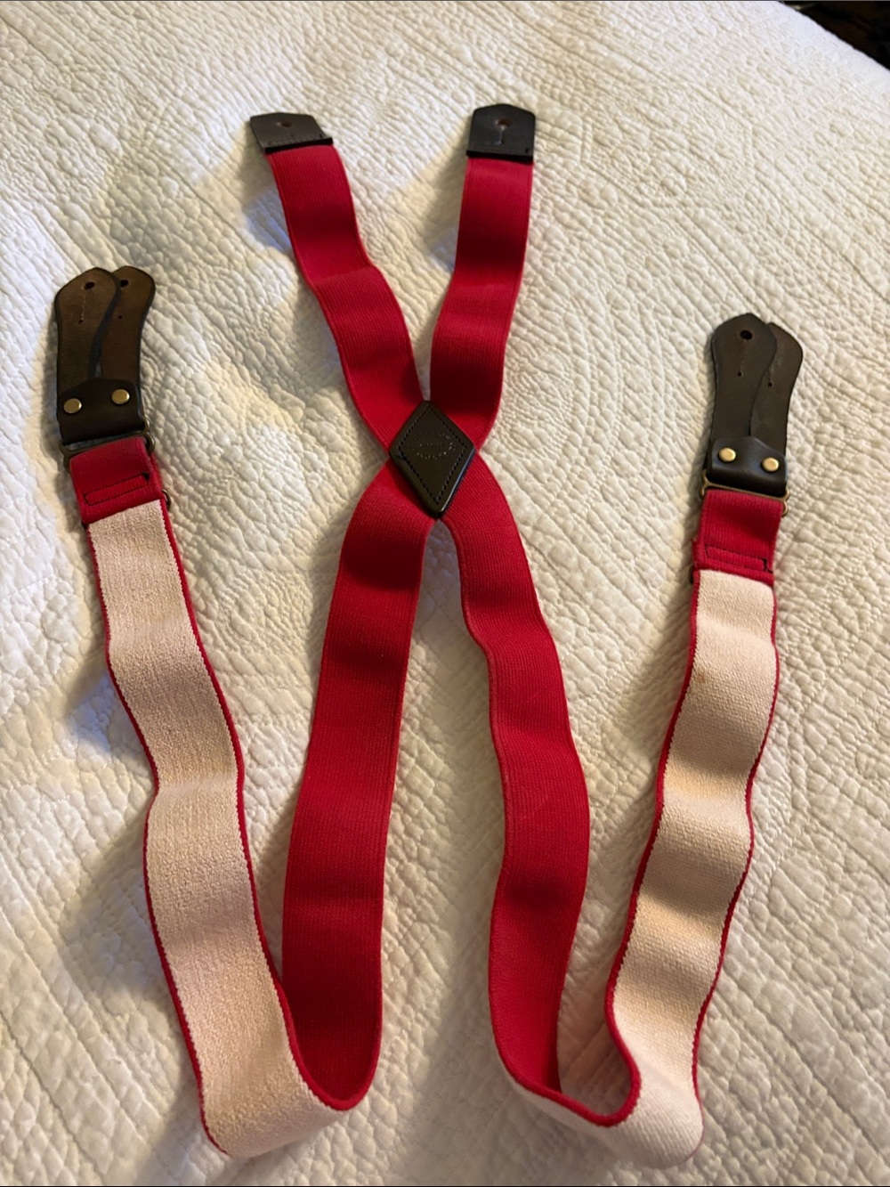 Filson Red  Suspenders with Leather Accents